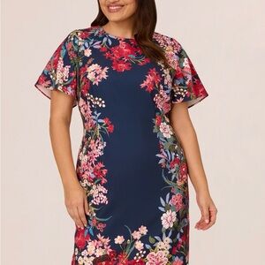 Adrianna Papell - Plus Size Floral Print Twill Sheath Dress